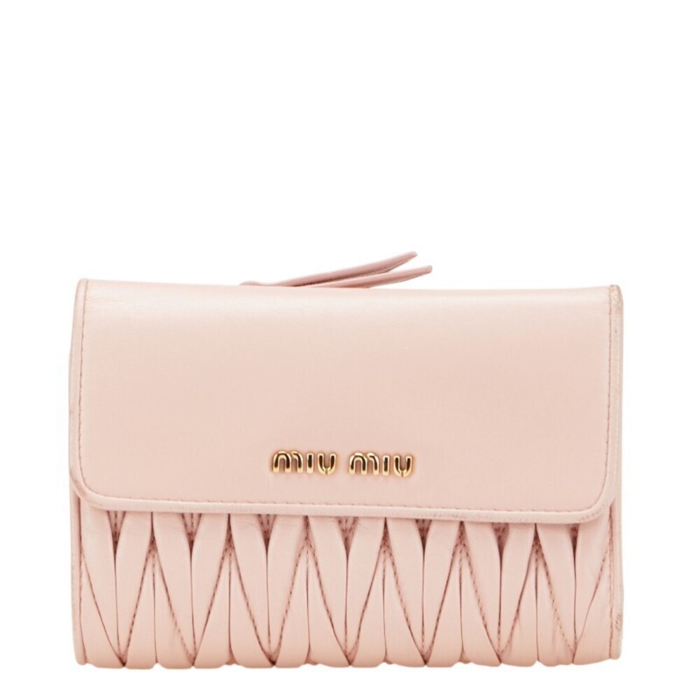 Miu Miu Matelasse Bi fold Wallet Pink Leather